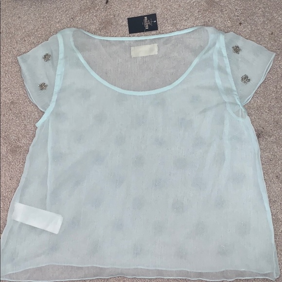 NWT tiffany blue transparent beaded top/blouse - Picture 3 of 3
